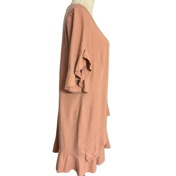 J Glee Dress Women Size L Mauve Linen Rayon Ruffle Lagenlook Midi - Picture 6 of 10